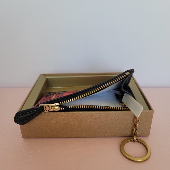 COACH Novelty Plaid Print Mini Skinny ID Case In Coated Canvas– Red Multi⭐ - Picture 12 of 15